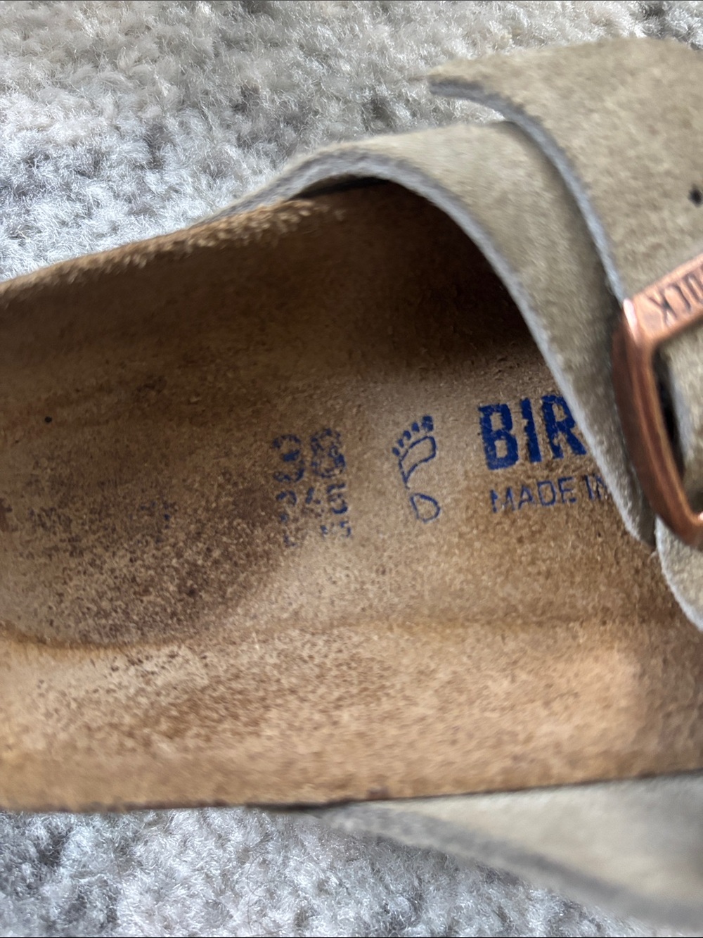 Birkenstock Arizona Two-Strap Sandals in Taupe Suede with Copper Buckles - Picture 5 of 6